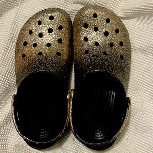Black and Gold glitter crocs